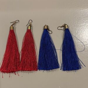 Red and Blue Tassel Earrings Set